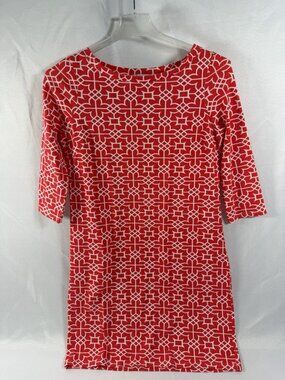 Gretchen Scott Designs Red and White Geometric Print Knit Shift Dress Small